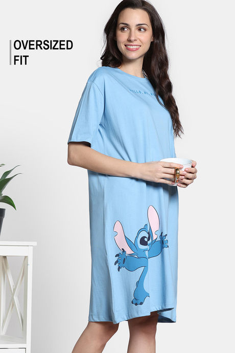 Zivame 2 Mile Fashion Knit Cotton Oversized Knee Length Loungewear Dress - Dusk Blue — image 2
